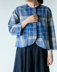 Yarn Dyed Linen Cotton Blend Banshu-ori Check Fabric - Navy x Off White