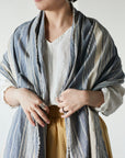 Yarn Dyed Linen Cotton Blend Banshu-ori Stripe Fabric - Blue x Off White