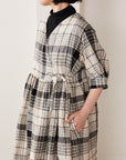 Yarn Dyed Linen Cotton Blend Banshu-ori Check Fabric - Off White x Black