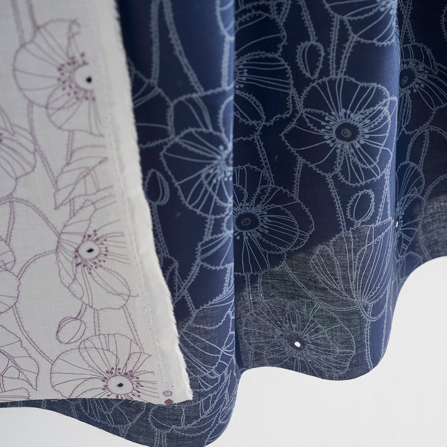 Embroidery Style Poppy Flowers Cotton Lawn | Kokka Fabrics