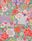 Japanese Sensu & Blossoms Printed Cotton Sheeting - Green