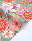 Japanese Sensu & Blossoms Printed Cotton Sheeting - Green