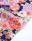 Japanese Sensu & Blossoms Printed Cotton Sheeting - Navy