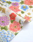 Japanese Flowers Printed Cotton Sheeting - White Beige