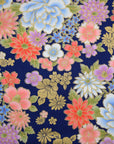 Japanese Flowers Printed Cotton Sheeting - Navy