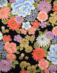Japanese Flowers Printed Cotton Sheeting - Black