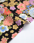 Japanese Flowers Printed Cotton Sheeting - Black