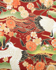 Japanese Crane Printed Cotton Sheeting - Dark Red