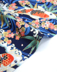 Japanese Koi Fish Printed Cotton Sheeting - Navy