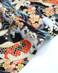 Japanese Koi Fish Printed Cotton Sheeting - Black