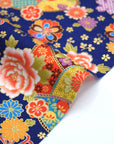 Japanese Floral Sensu Printed Cotton Sheeting - Navy
