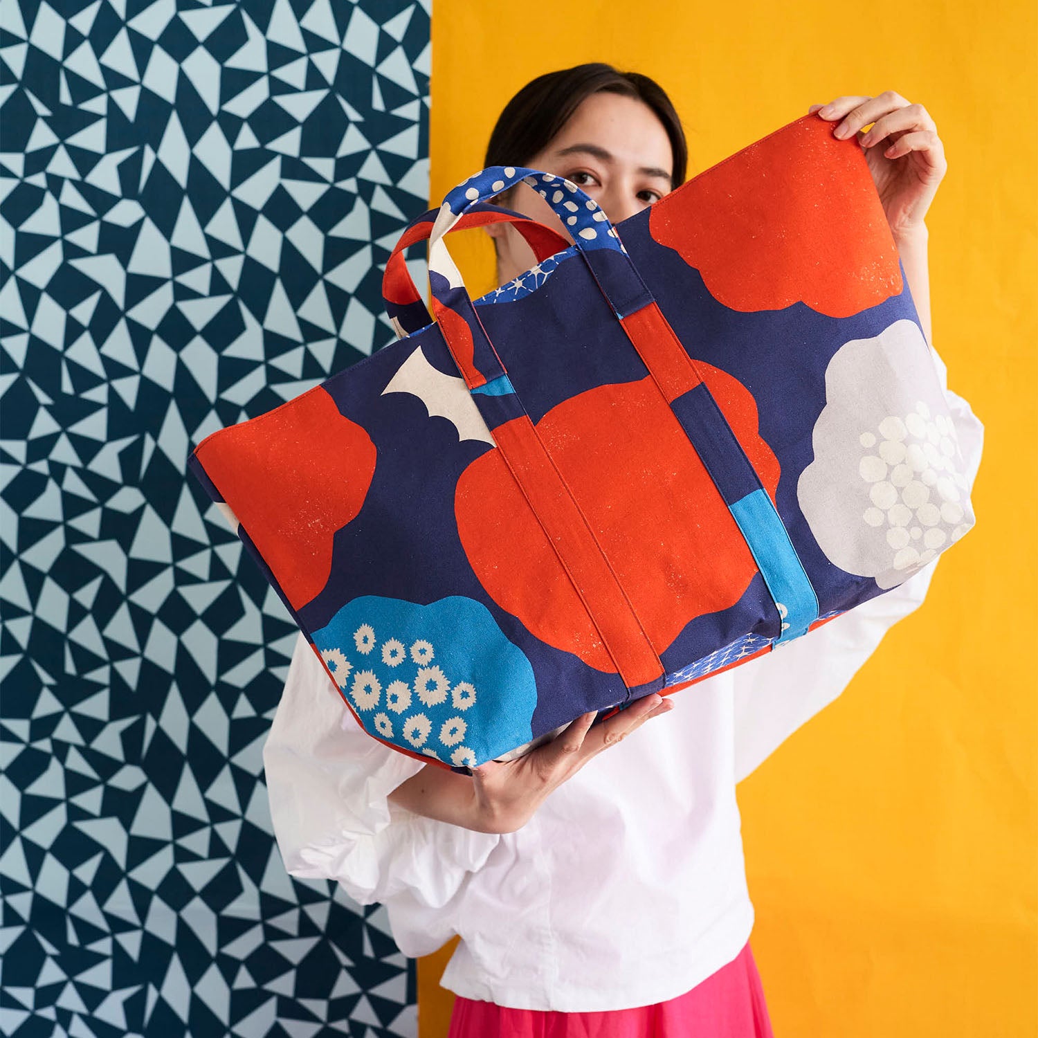echino Cloud Flower Cotton Linen Canvas | Kokka Fabrics