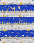 Fishing Cats Cotton Linen Canvas - Blue