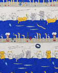 Fishing Cats Cotton Linen Canvas - Blue