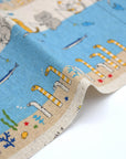 Fishing Cats Cotton Linen Canvas - Light Blue