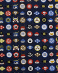 Cat Family Crests Cotton Linen Canvas - Navy