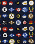Cat Family Crests Cotton Linen Canvas - Navy