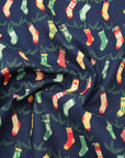 Christmas Stocking Cotton Shirting - Navy