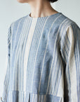 Yarn Dyed Linen Cotton Blend Banshu-ori Stripe Fabric - Blue x Off White