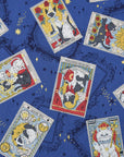Tarot Cats Cotton Sheeting - Blue