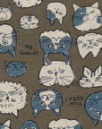 Doodle Animals Cat Cotton Linen Canvas - Dark Brown
