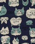 Doodle Animals Cat Cotton Linen Canvas - Navy YKA-36000-1
