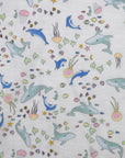 Aquatic Animals Cotton Double Gauze - White