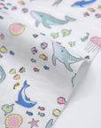 Aquatic Animals Cotton Double Gauze - White