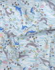 Aquatic Animals Cotton Double Gauze - Blue & White
