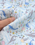 Aquatic Animals Cotton Double Gauze - Blue & White