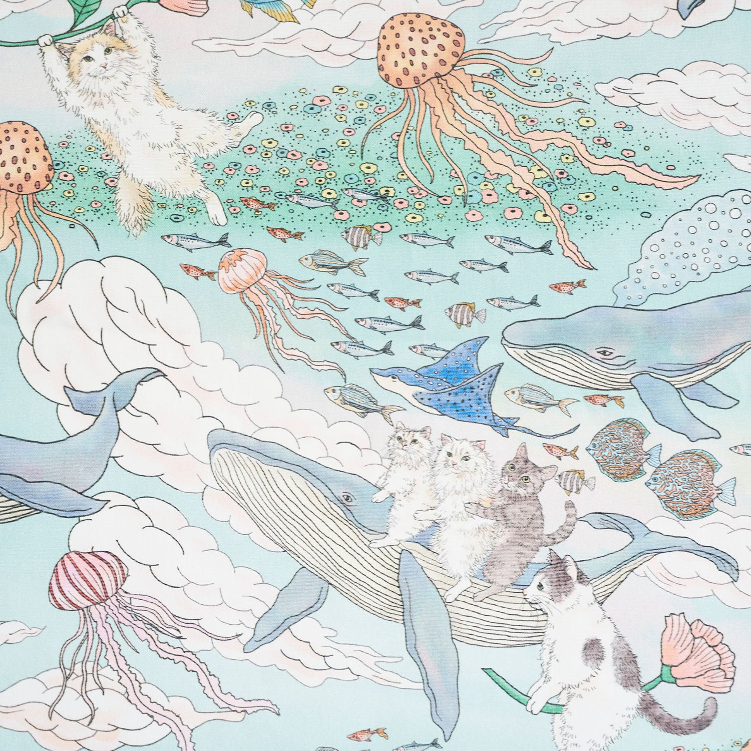 365 Cat Art Cat Friends in Wonderland Cotton Sheeting | Kokka Fabrics