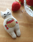 Embroidery Cat Brooch Kit - Strawberry