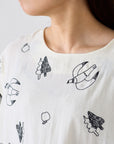 +HAyU Doves Embroidered Cotton Double Gauze - White