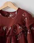 +HAyU Doves Embroidered Cotton Double Gauze - Brown