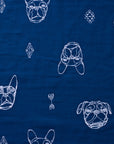 +HAyU Dogs Embroidered Cotton Double Gauze - Navy