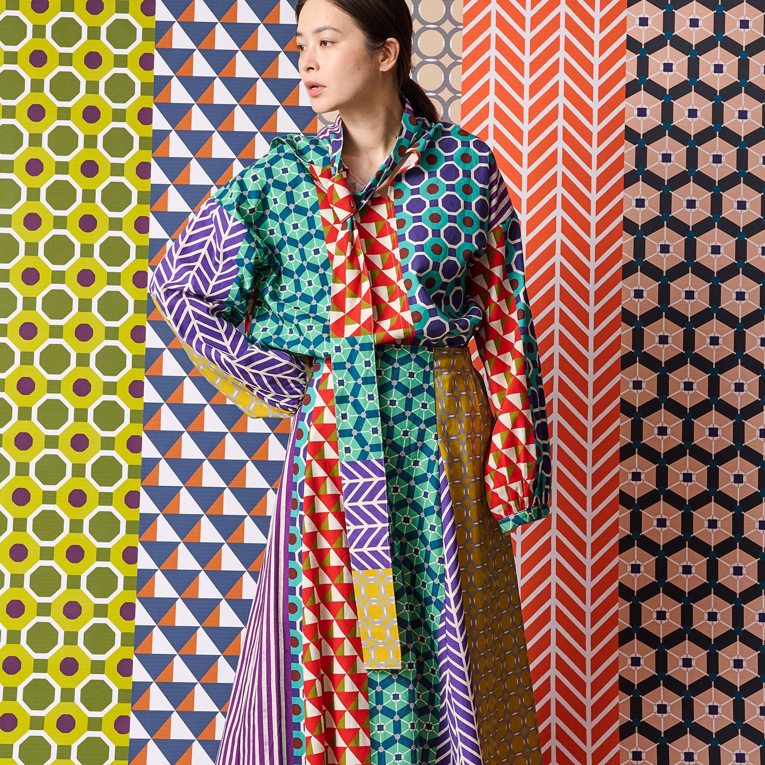 [Fabric Sample] echino Geometric Panels Canvas