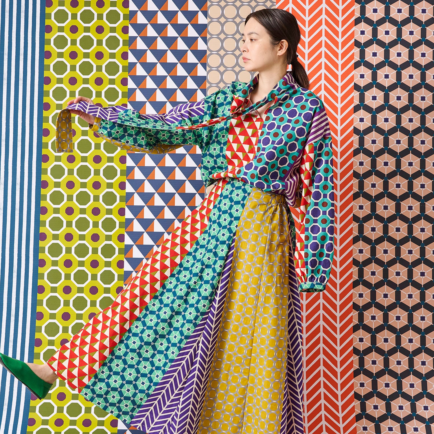 [Fabric Sample] echino Geometric Panels Canvas