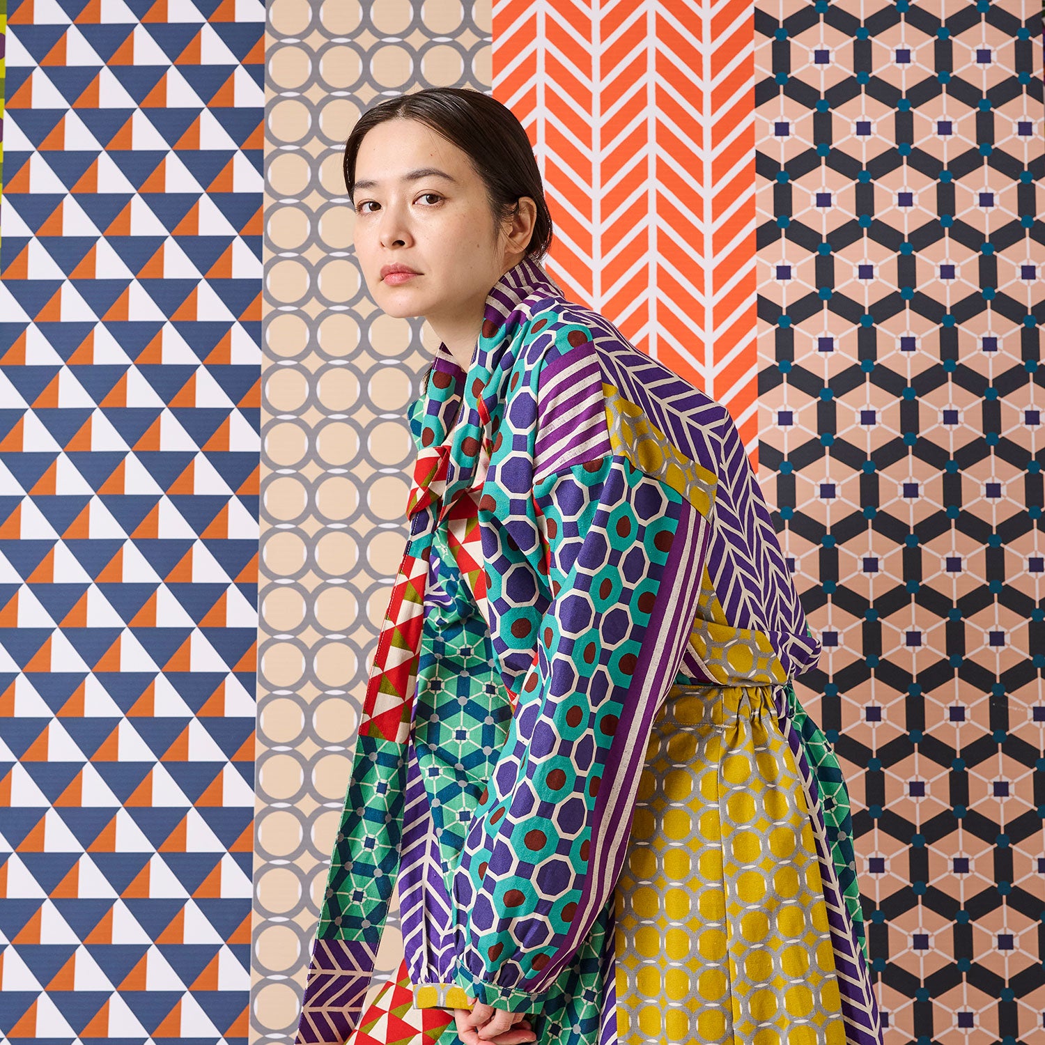 [Fabric Sample] echino Geometric Panels Canvas