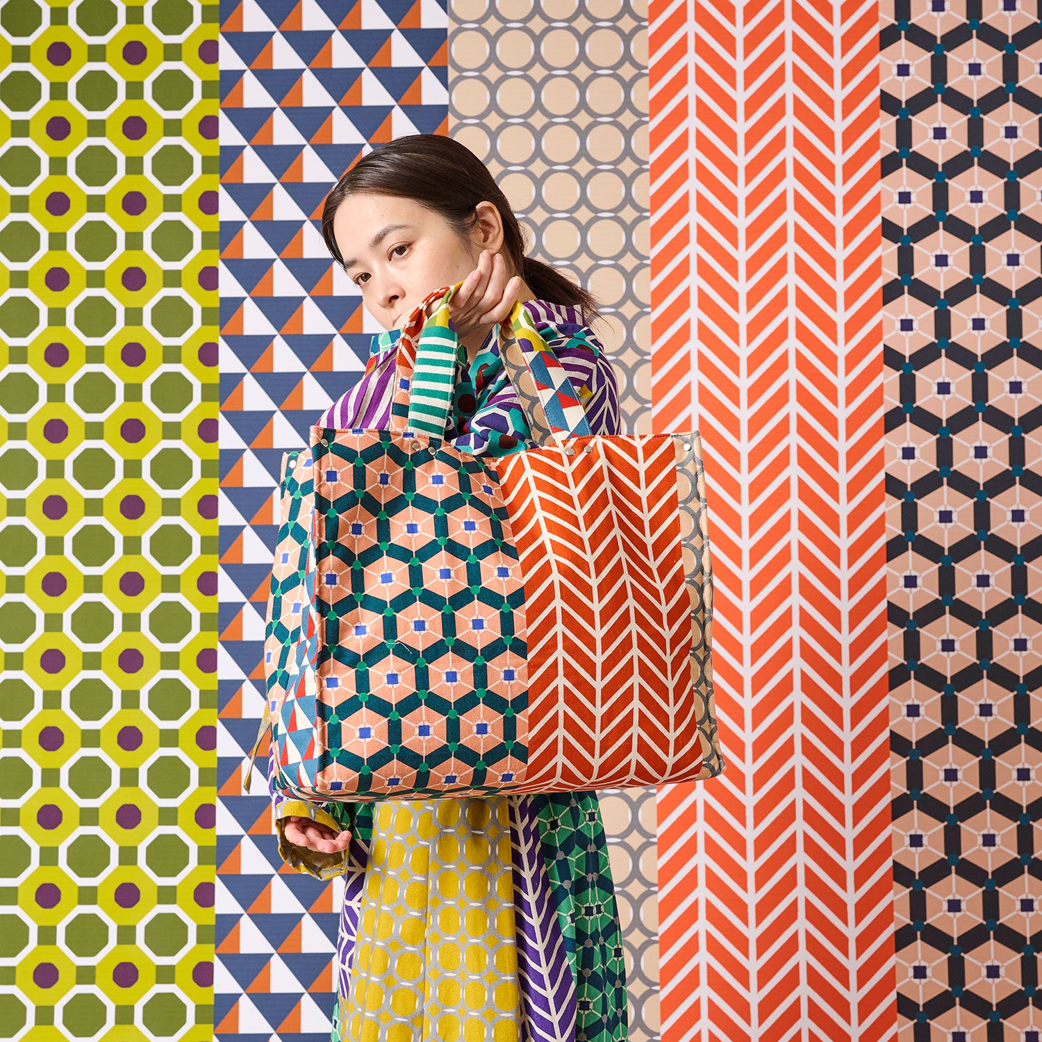 [Fabric Sample] echino Geometric Panels Canvas