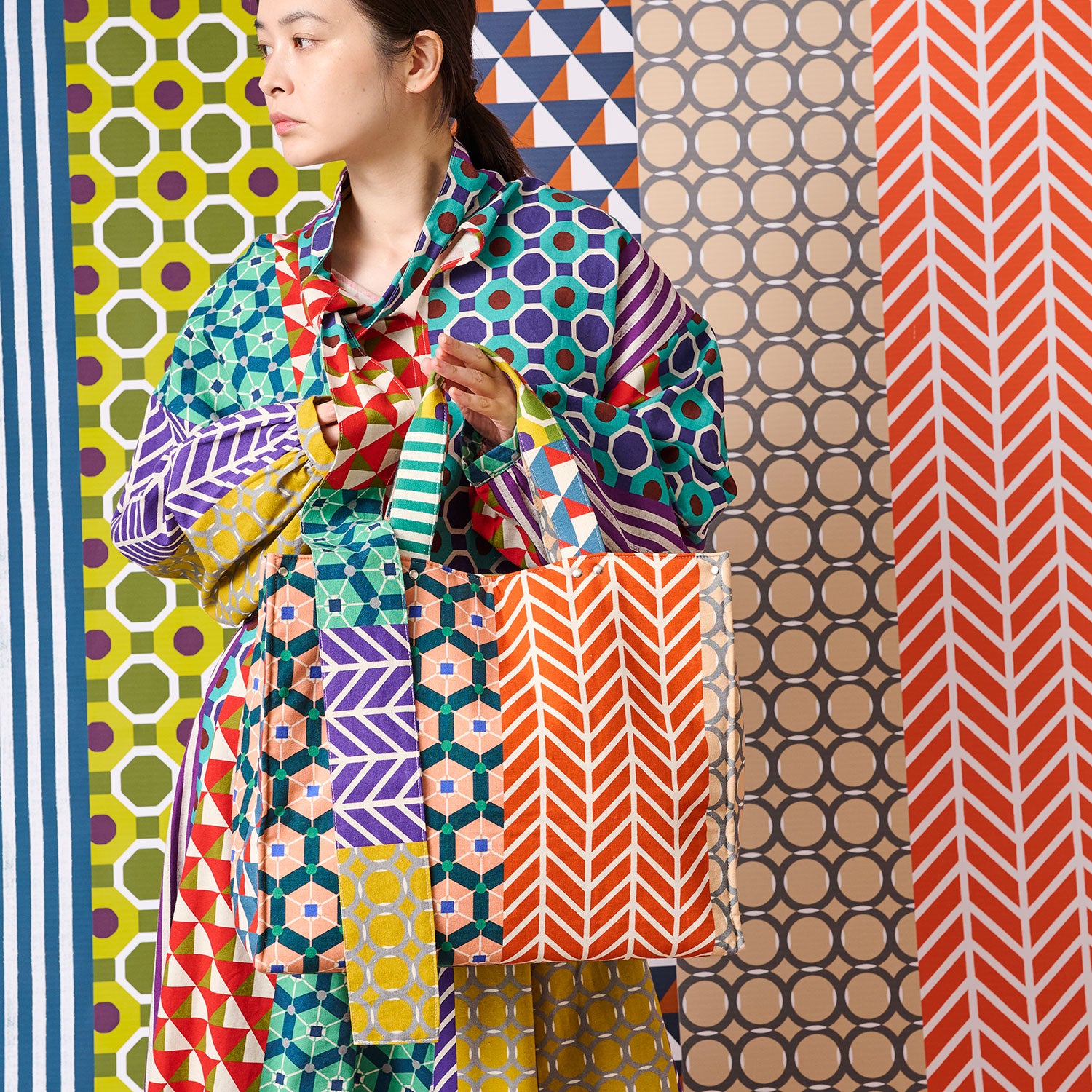 [Fabric Sample] echino Geometric Panels Canvas