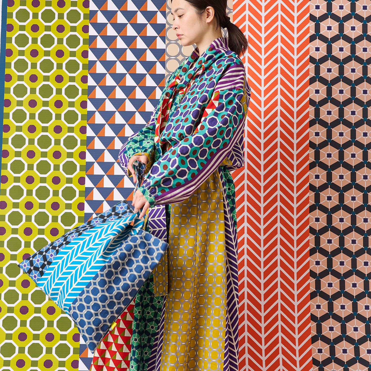 [Fabric Sample] echino Geometric Panels Canvas