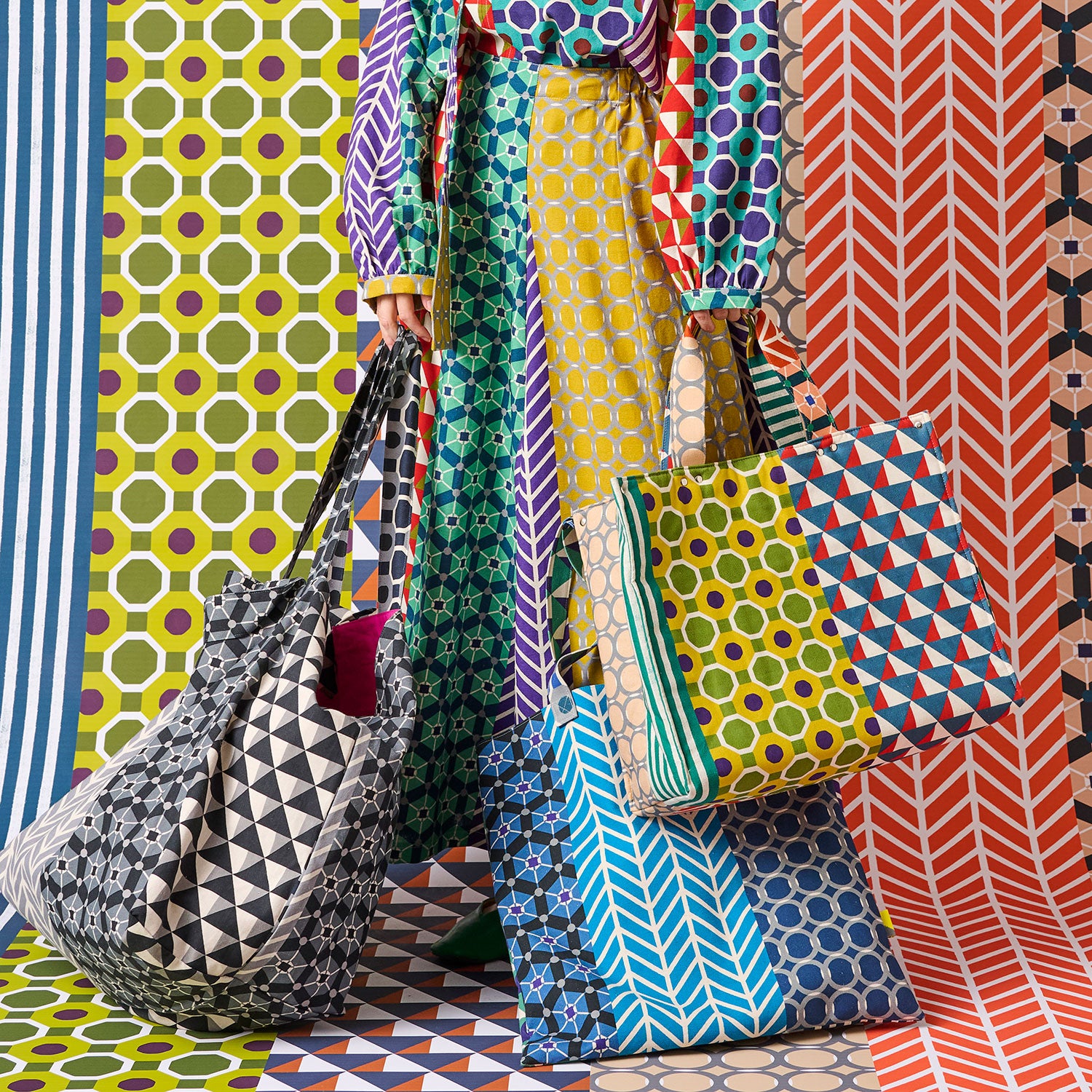 [Fabric Sample] echino Geometric Panels Canvas
