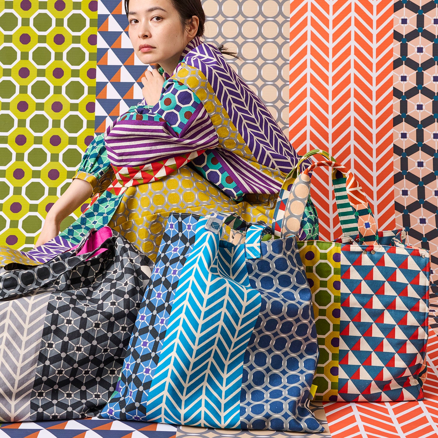 [Fabric Sample] echino Geometric Panels Canvas