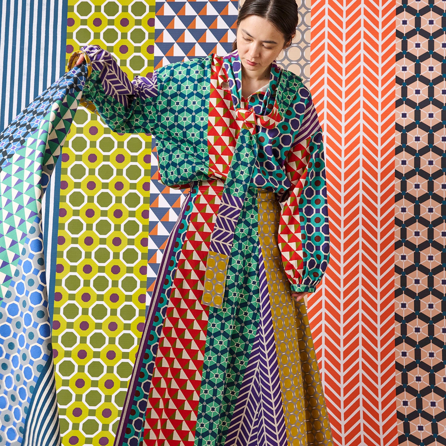 [Fabric Sample] echino Geometric Panels Canvas
