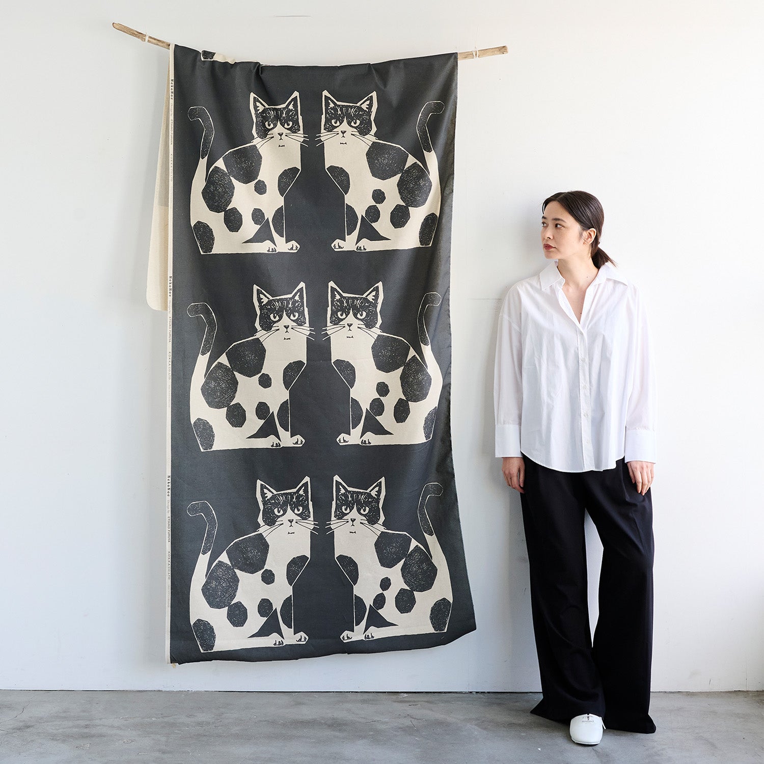 echino Nekonoe TWO CAT Cotton Linen Canvas Panel Fabric EYX-91100-100