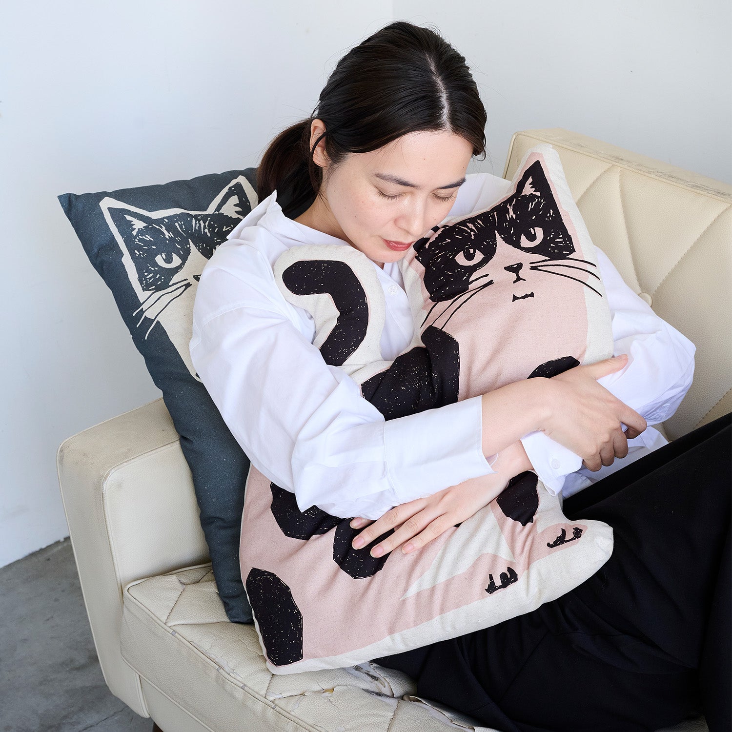echino Nekonoe TWO CAT Cotton Linen Canvas Panel Fabric EYX-91100-100