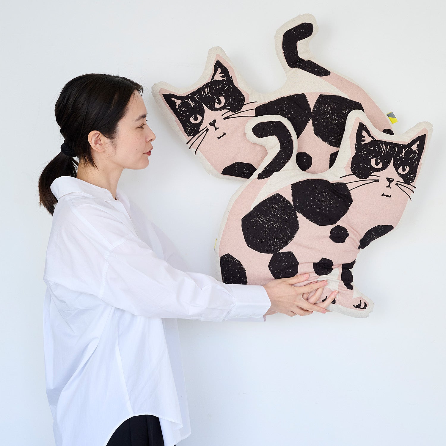 echino Nekonoe TWO CAT Cotton Linen Canvas Panel Fabric | Kokka