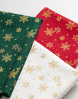Glittery Snowflake Cotton Shirting - Red