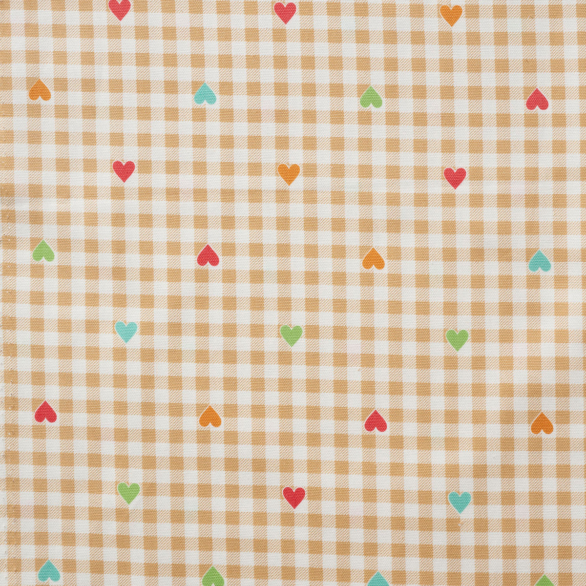 Gingham Heart Cotton Oxford - Light Beige