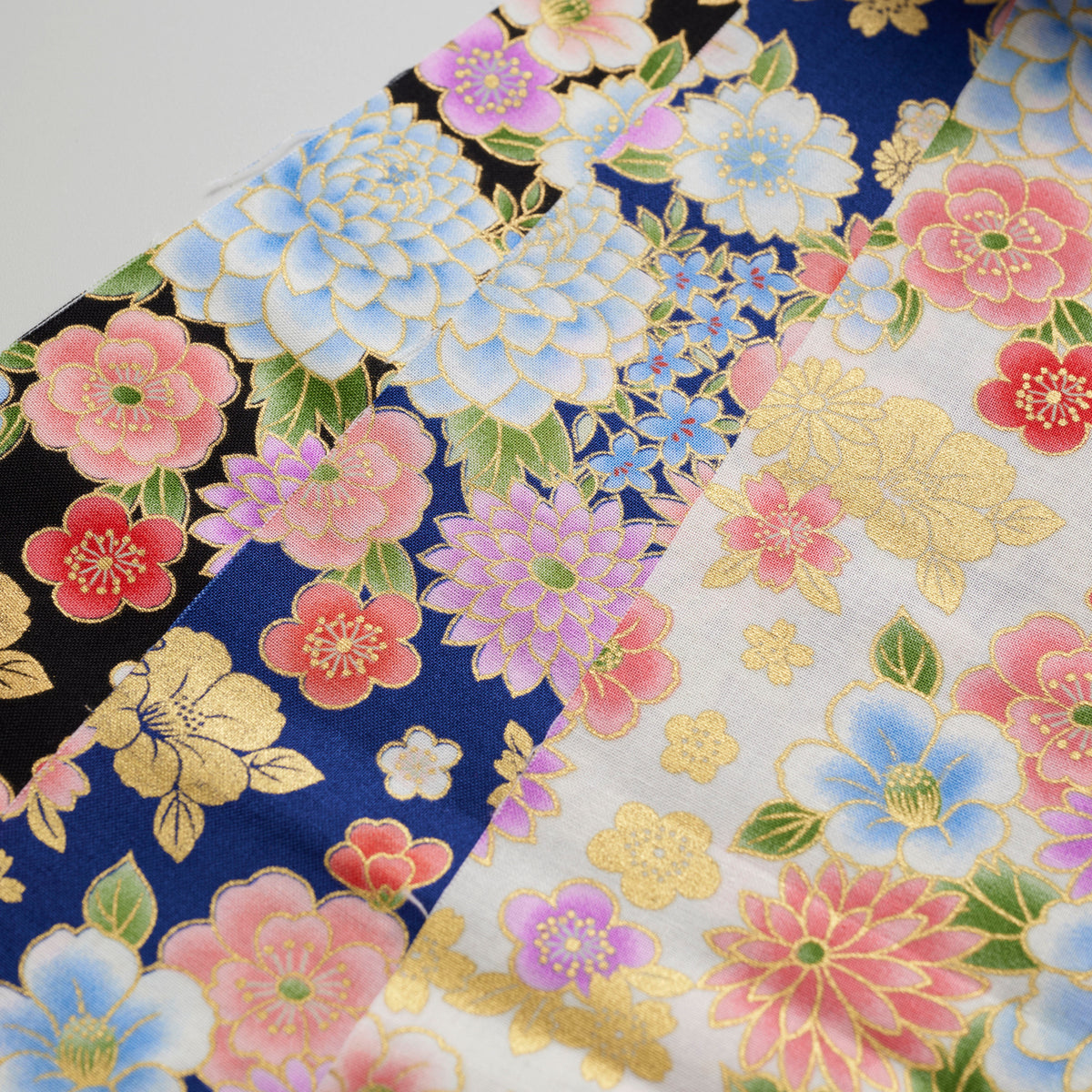 Japanese Flowers Printed Cotton Sheeting - White Beige
